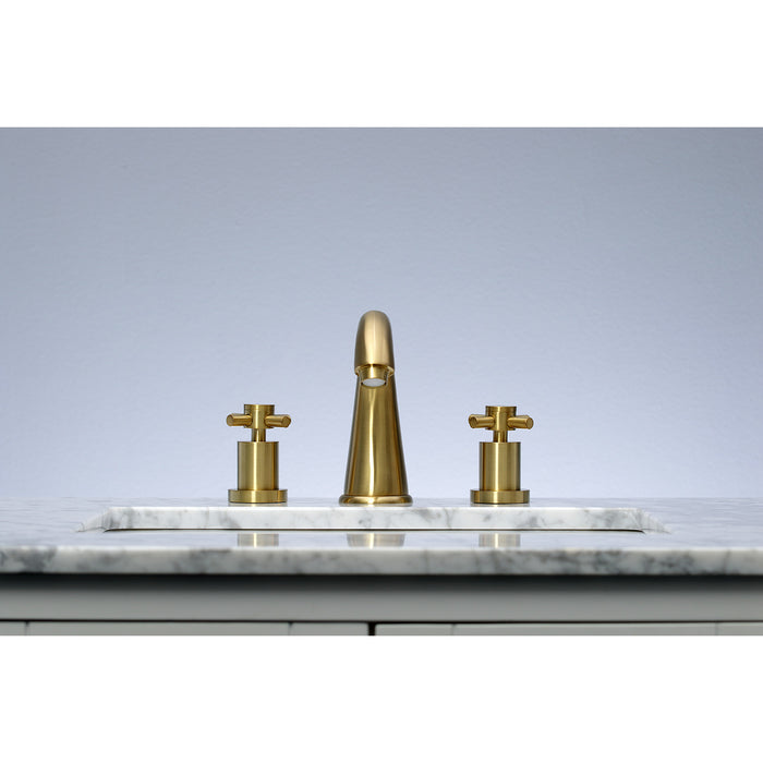 Kingston Tulare KS2967DX - Concord Two-Handle 3-Hole Deck Mount Widespread Bathroom Faucet with Brass Pop-Up, Brushed Brass