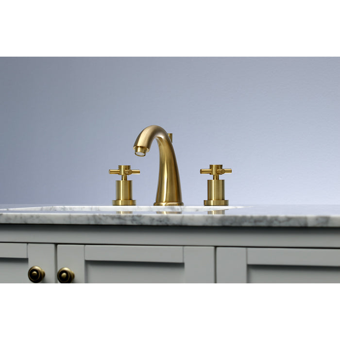 Kingston Tulare KS2967DX - Concord Two-Handle 3-Hole Deck Mount Widespread Bathroom Faucet with Brass Pop-Up, Brushed Brass