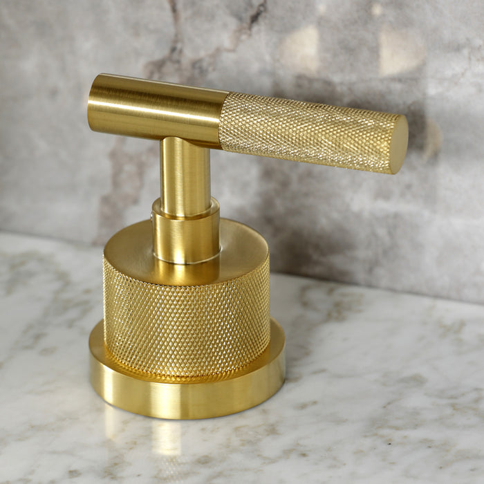 Kingston Tulare KS2967KNL - Convergent Two-Handle 3-Hole Deck Mount Widespread Bathroom Faucet with Knurled Handle and Brass Pop-Up, Brushed Brass