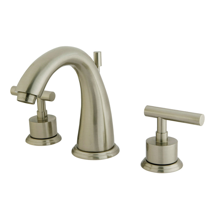 Kingston Tulare KS2968CML - Manhattan Two-Handle 3-Hole Deck Mount Widespread Bathroom Faucet with Brass Pop-Up, Brushed Nickel