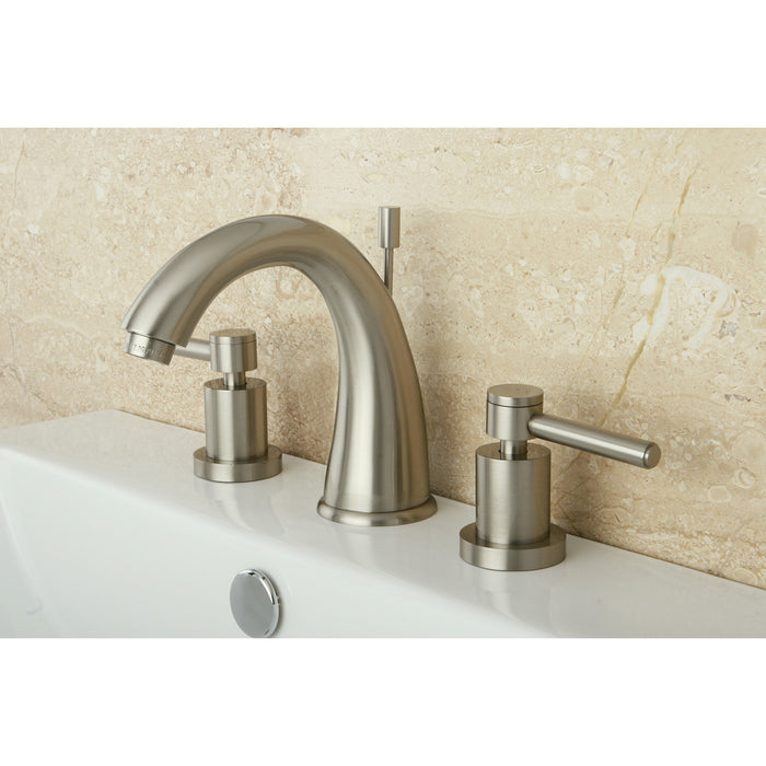 Kingston Tulare KS2968DL - Concord Two-Handle 3-Hole Deck Mount Widespread Bathroom Faucet with Brass Pop-Up, Brushed Nickel
