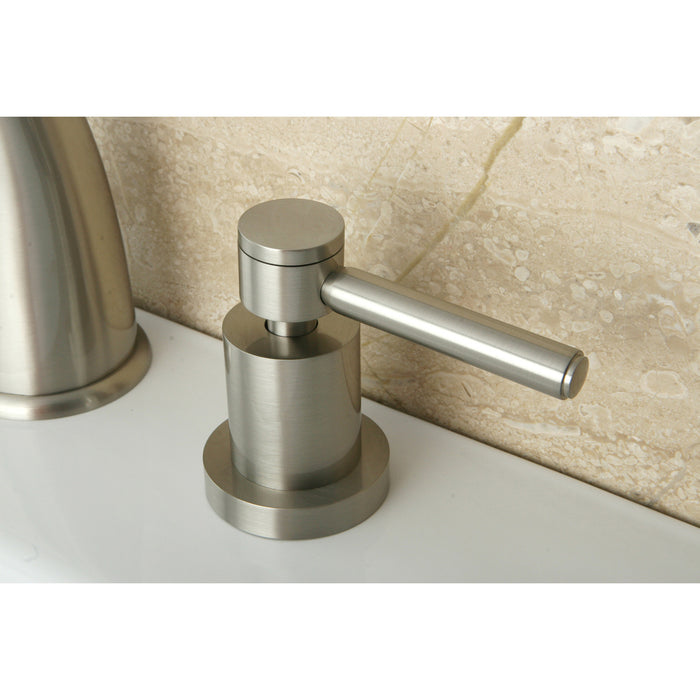 Kingston Tulare KS2968DL - Concord Two-Handle 3-Hole Deck Mount Widespread Bathroom Faucet with Brass Pop-Up, Brushed Nickel