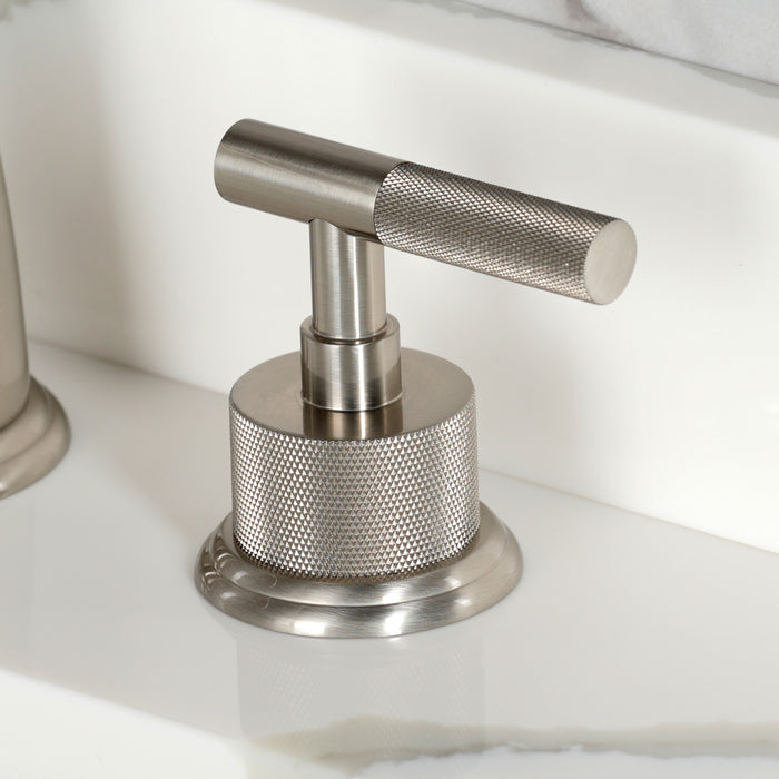 Kingston Tulare KS2968KNL - Convergent Two-Handle 3-Hole Deck Mount Widespread Bathroom Faucet with Knurled Handle and Brass Pop-Up, Brushed Nickel