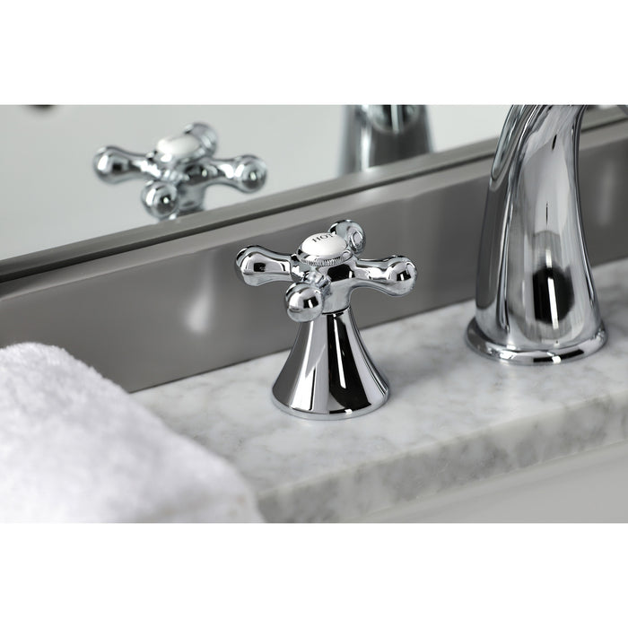 Kingston Tulare KS2971AX - Naples Two-Handle 3-Hole Deck Mount Widespread Bathroom Faucet with Brass Pop-Up, Polished Chrome