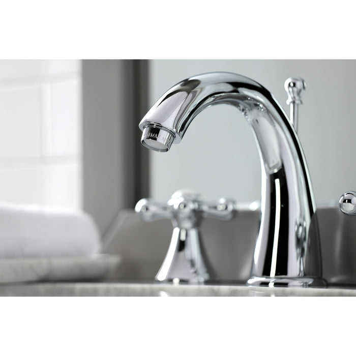 Kingston Tulare KS2971AX - Naples Two-Handle 3-Hole Deck Mount Widespread Bathroom Faucet with Brass Pop-Up, Polished Chrome