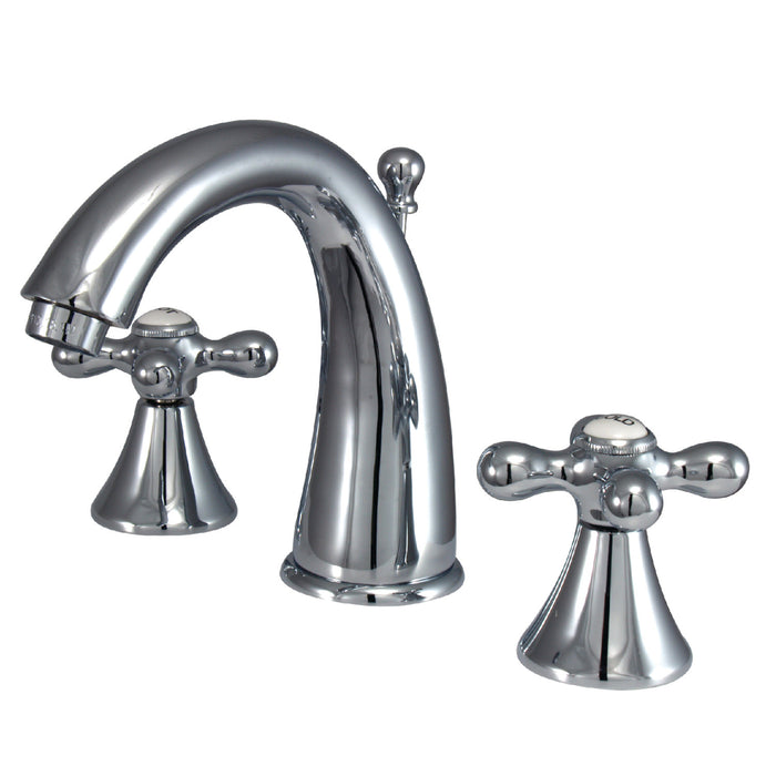 Kingston Tulare KS2971AX - Naples Two-Handle 3-Hole Deck Mount Widespread Bathroom Faucet with Brass Pop-Up, Polished Chrome