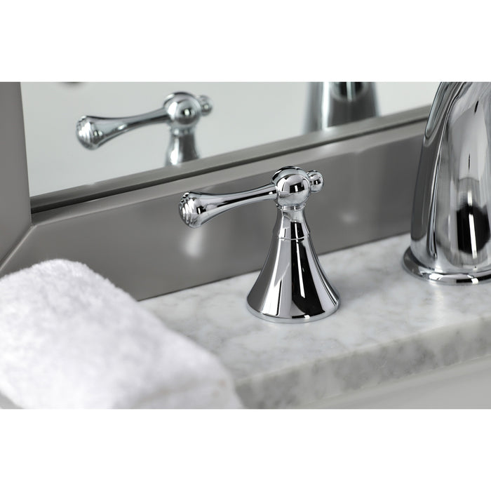 Kingston Tulare KS2971BL - English Country Two-Handle 3-Hole Deck Mount Widespread Bathroom Faucet with Brass Pop-Up, Polished Chrome