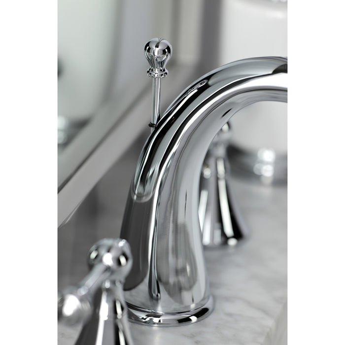Kingston Tulare KS2971BL - English Country Two-Handle 3-Hole Deck Mount Widespread Bathroom Faucet with Brass Pop-Up, Polished Chrome