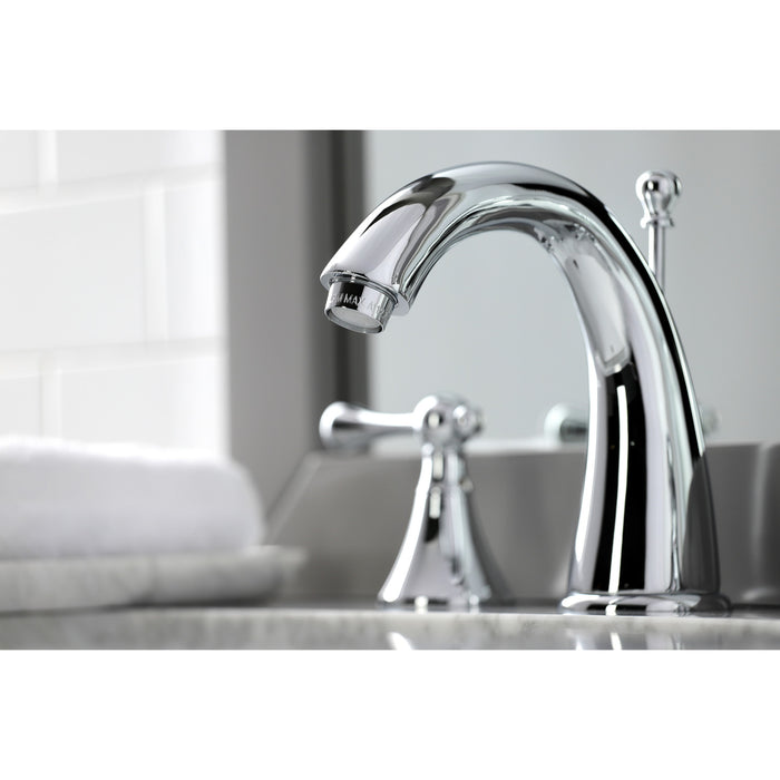 Kingston Tulare KS2971BL - English Country Two-Handle 3-Hole Deck Mount Widespread Bathroom Faucet with Brass Pop-Up, Polished Chrome