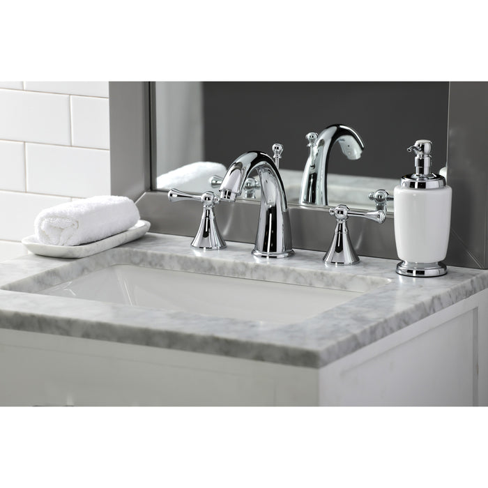 Kingston Tulare KS2971BL - English Country Two-Handle 3-Hole Deck Mount Widespread Bathroom Faucet with Brass Pop-Up, Polished Chrome