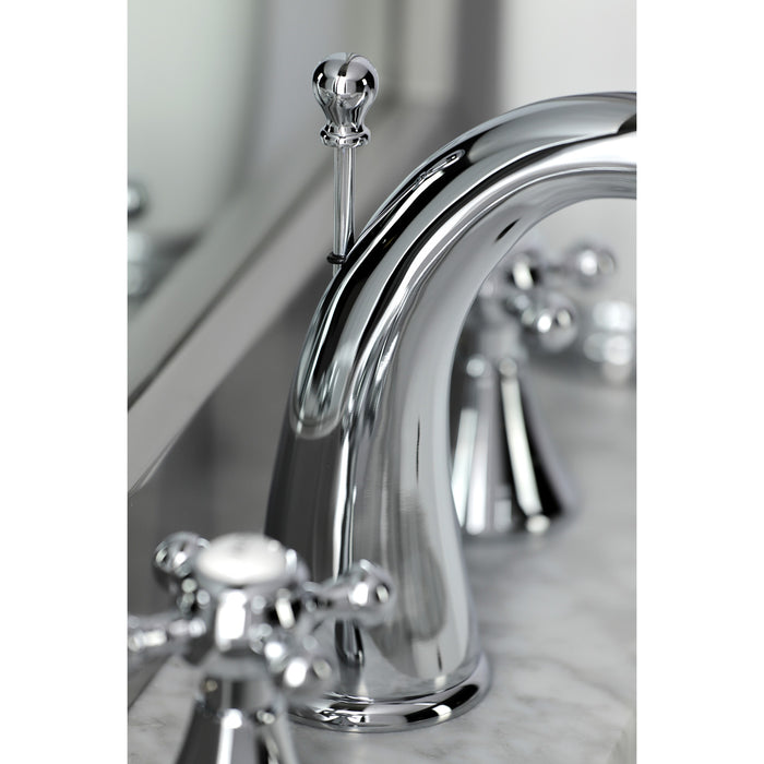 Kingston Tulare KS2971BX - English Country Two-Handle 3-Hole Deck Mount Widespread Bathroom Faucet with Brass Pop-Up, Polished Chrome