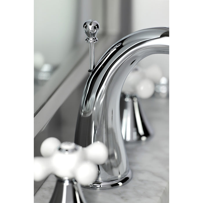 Kingston Tulare KS2971PX - Naples Two-Handle 3-Hole Deck Mount Widespread Bathroom Faucet with Brass Pop-Up, Polished Chrome