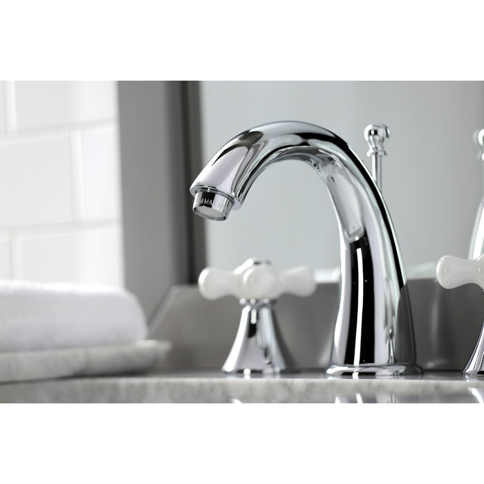 Kingston Tulare KS2971PX - Naples Two-Handle 3-Hole Deck Mount Widespread Bathroom Faucet with Brass Pop-Up, Polished Chrome