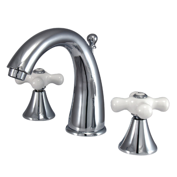 Kingston Tulare KS2971PX - Naples Two-Handle 3-Hole Deck Mount Widespread Bathroom Faucet with Brass Pop-Up, Polished Chrome