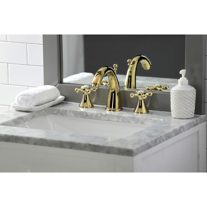 Kingston Tulare KS2972AX - Naples Two-Handle 3-Hole Deck Mount Widespread Bathroom Faucet with Brass Pop-Up, Polished Brass