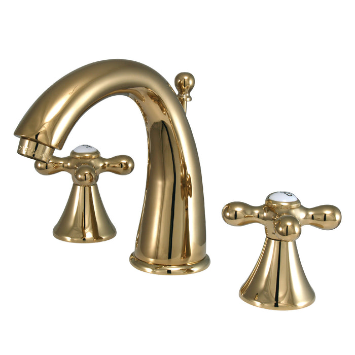 Kingston Tulare KS2972AX - Naples Two-Handle 3-Hole Deck Mount Widespread Bathroom Faucet with Brass Pop-Up, Polished Brass