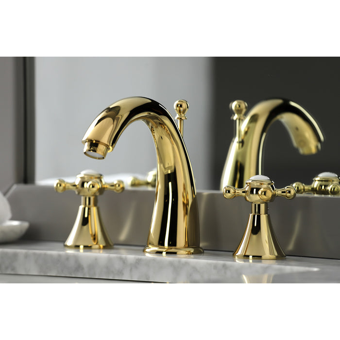 Kingston Tulare KS2972BX - English Country Two-Handle 3-Hole Deck Mount Widespread Bathroom Faucet with Brass Pop-Up, Polished Brass