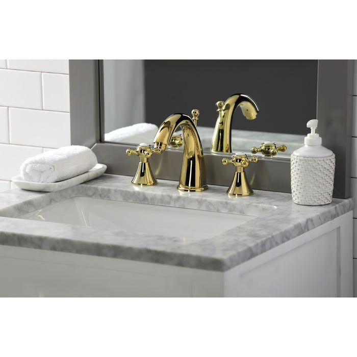 Kingston Tulare KS2972BX - English Country Two-Handle 3-Hole Deck Mount Widespread Bathroom Faucet with Brass Pop-Up, Polished Brass