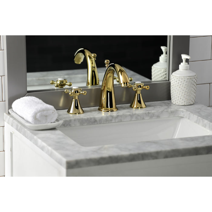 Kingston Tulare KS2972BX - English Country Two-Handle 3-Hole Deck Mount Widespread Bathroom Faucet with Brass Pop-Up, Polished Brass