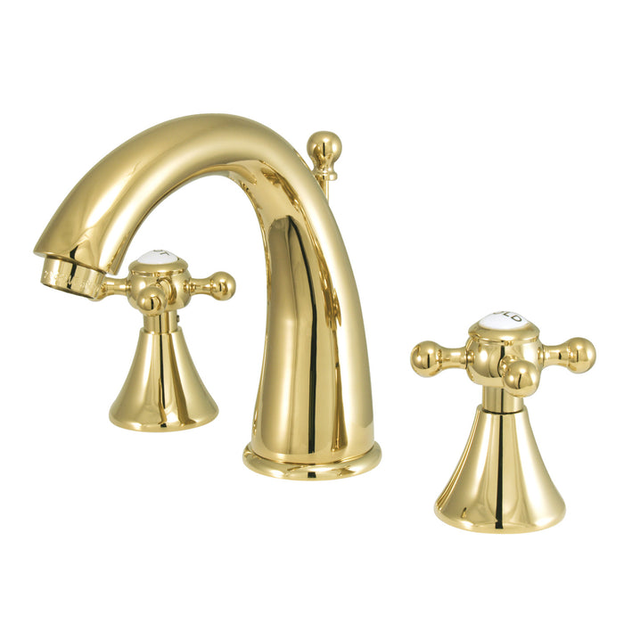 Kingston Tulare KS2972BX - English Country Two-Handle 3-Hole Deck Mount Widespread Bathroom Faucet with Brass Pop-Up, Polished Brass