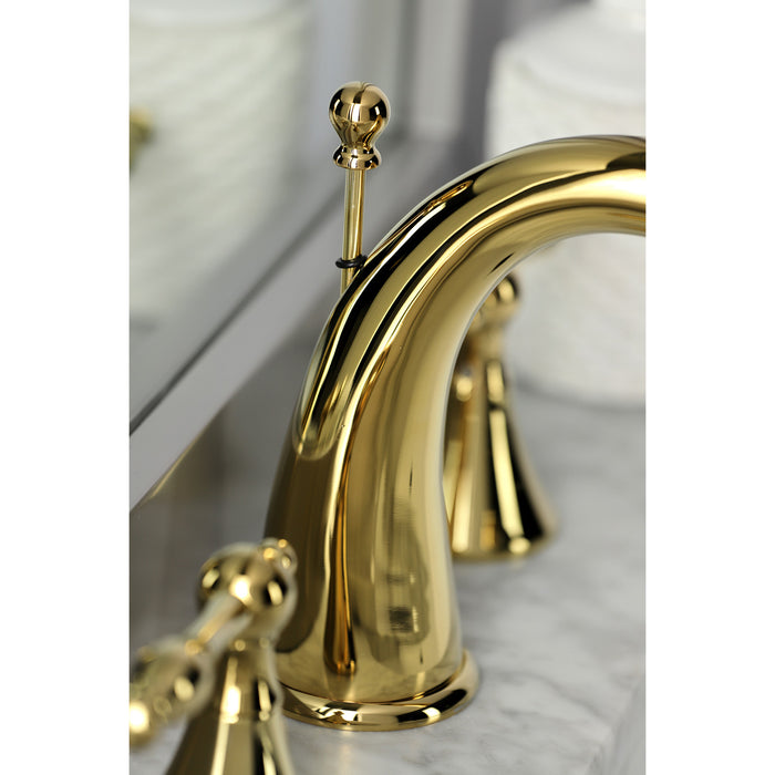 Kingston Tulare KS2972NL - Naples Two-Handle 3-Hole Deck Mount Widespread Bathroom Faucet with Brass Pop-Up, Polished Brass