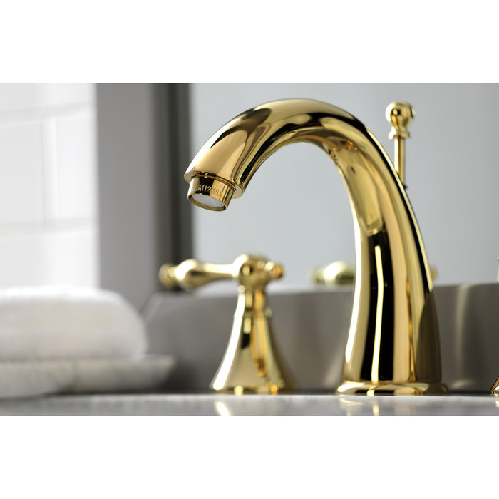 Kingston Tulare KS2972NL - Naples Two-Handle 3-Hole Deck Mount Widespread Bathroom Faucet with Brass Pop-Up, Polished Brass