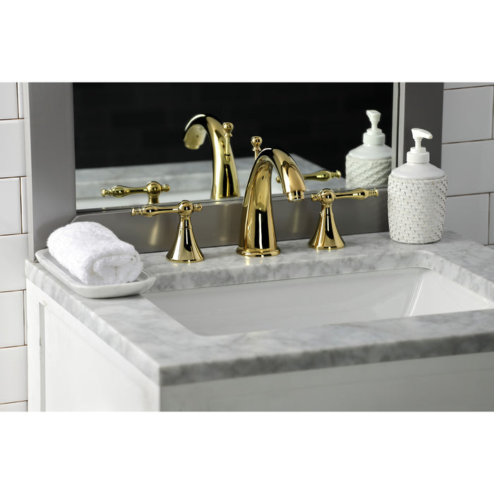 Kingston Tulare KS2972NL - Naples Two-Handle 3-Hole Deck Mount Widespread Bathroom Faucet with Brass Pop-Up, Polished Brass