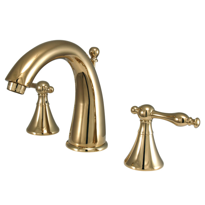 Kingston Tulare KS2972NL - Naples Two-Handle 3-Hole Deck Mount Widespread Bathroom Faucet with Brass Pop-Up, Polished Brass