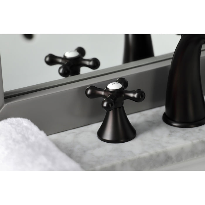 Kingston Tulare KS2975AX - Naples Two-Handle 3-Hole Deck Mount Widespread Bathroom Faucet with Brass Pop-Up, Oil Rubbed Bronze