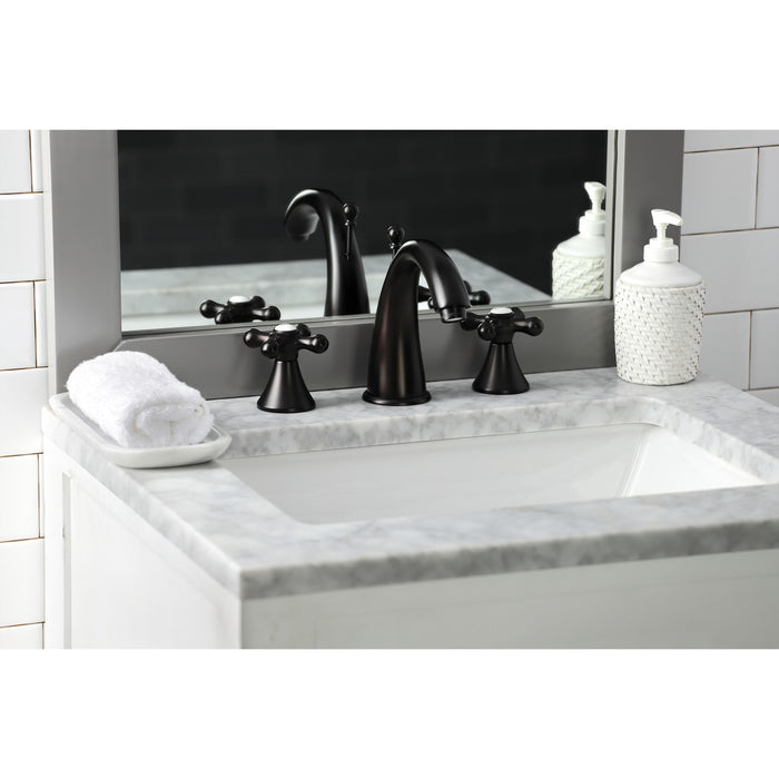 Kingston Tulare KS2975AX - Naples Two-Handle 3-Hole Deck Mount Widespread Bathroom Faucet with Brass Pop-Up, Oil Rubbed Bronze