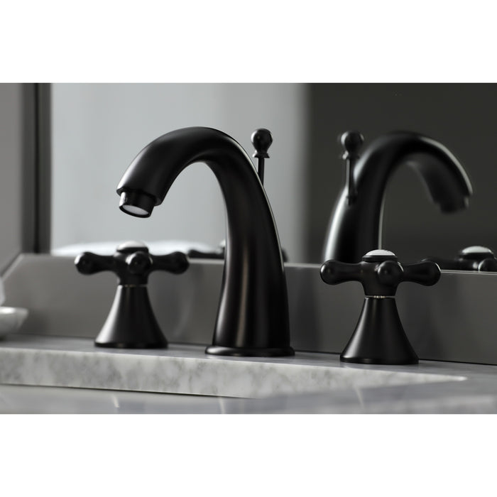 Kingston Tulare KS2975AX - Naples Two-Handle 3-Hole Deck Mount Widespread Bathroom Faucet with Brass Pop-Up, Oil Rubbed Bronze