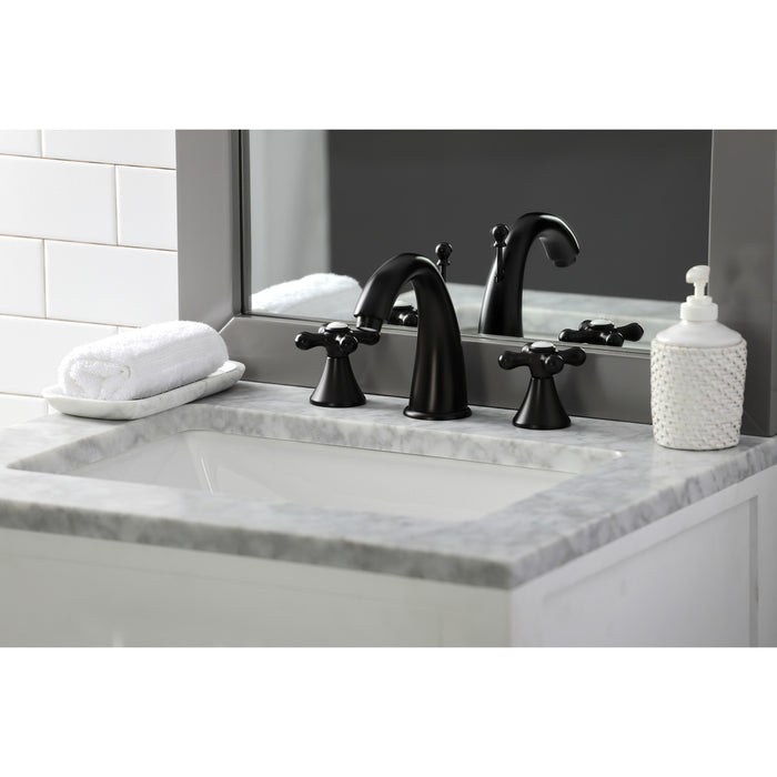 Kingston Tulare KS2975AX - Naples Two-Handle 3-Hole Deck Mount Widespread Bathroom Faucet with Brass Pop-Up, Oil Rubbed Bronze