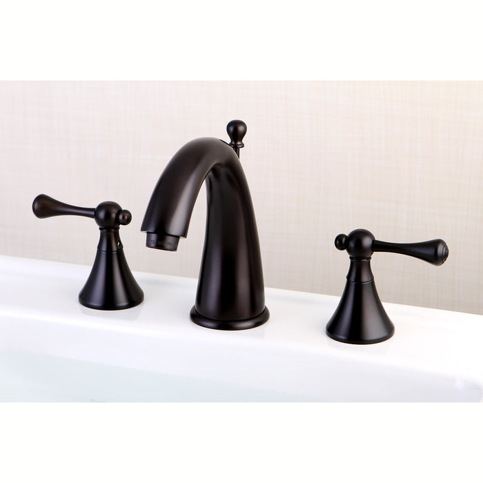 Kingston Tulare KS2975BL - English Country Two-Handle 3-Hole Deck Mount Widespread Bathroom Faucet with Brass Pop-Up, Oil Rubbed Bronze