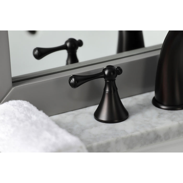 Kingston Tulare KS2975BL - English Country Two-Handle 3-Hole Deck Mount Widespread Bathroom Faucet with Brass Pop-Up, Oil Rubbed Bronze