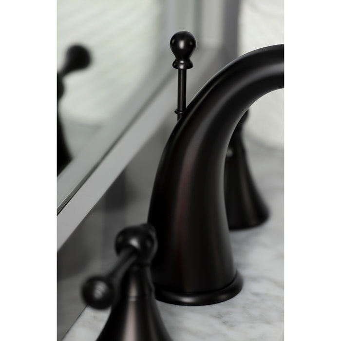 Kingston Tulare KS2975BL - English Country Two-Handle 3-Hole Deck Mount Widespread Bathroom Faucet with Brass Pop-Up, Oil Rubbed Bronze