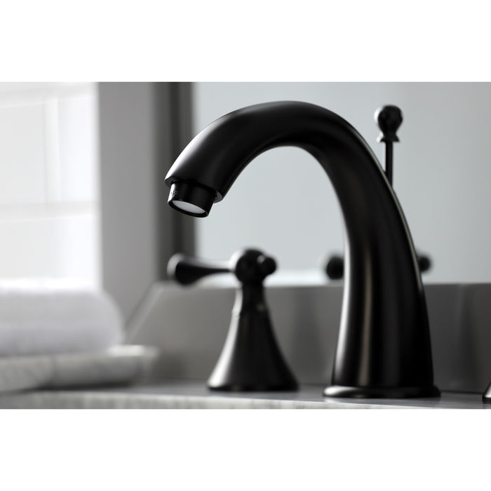 Kingston Tulare KS2975BL - English Country Two-Handle 3-Hole Deck Mount Widespread Bathroom Faucet with Brass Pop-Up, Oil Rubbed Bronze