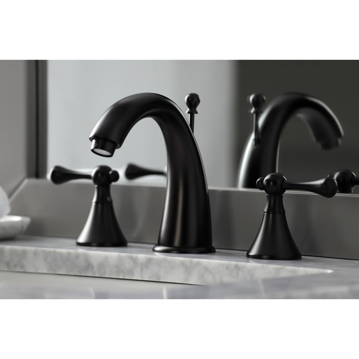 Kingston Tulare KS2975BL - English Country Two-Handle 3-Hole Deck Mount Widespread Bathroom Faucet with Brass Pop-Up, Oil Rubbed Bronze