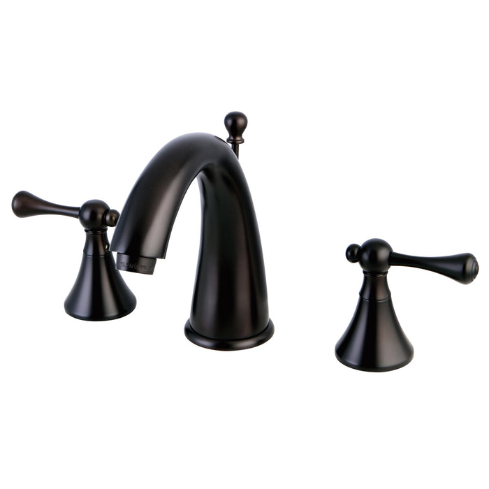 Kingston Tulare KS2975BL - English Country Two-Handle 3-Hole Deck Mount Widespread Bathroom Faucet with Brass Pop-Up, Oil Rubbed Bronze
