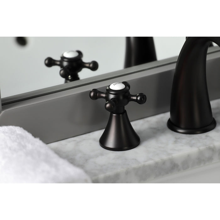 Kingston Tulare KS2975BX - English Country Two-Handle 3-Hole Deck Mount Widespread Bathroom Faucet with Brass Pop-Up, Oil Rubbed Bronze
