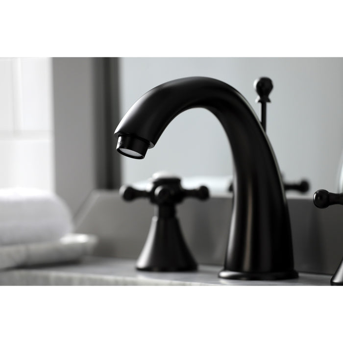 Kingston Tulare KS2975BX - English Country Two-Handle 3-Hole Deck Mount Widespread Bathroom Faucet with Brass Pop-Up, Oil Rubbed Bronze