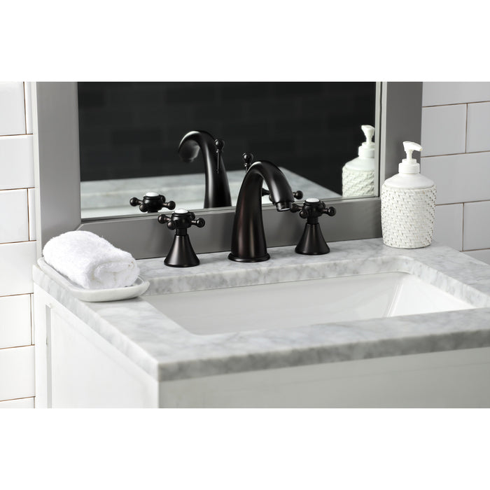 Kingston Tulare KS2975BX - English Country Two-Handle 3-Hole Deck Mount Widespread Bathroom Faucet with Brass Pop-Up, Oil Rubbed Bronze