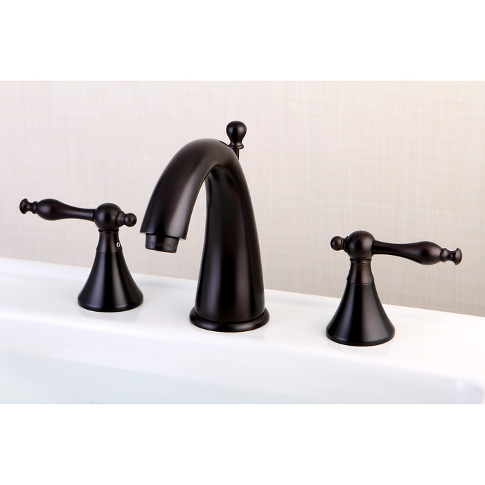 Kingston Tulare KS2975NL - Naples Two-Handle 3-Hole Deck Mount Widespread Bathroom Faucet with Brass Pop-Up, Oil Rubbed Bronze