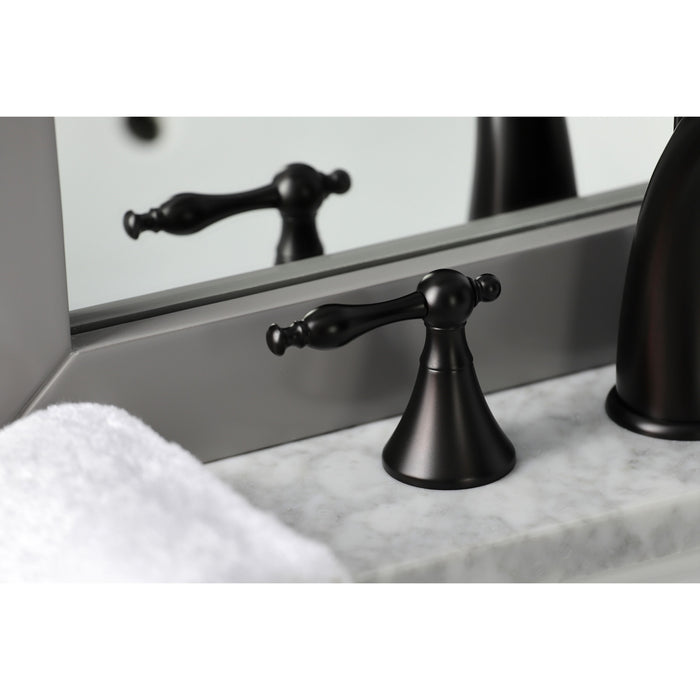 Kingston Tulare KS2975NL - Naples Two-Handle 3-Hole Deck Mount Widespread Bathroom Faucet with Brass Pop-Up, Oil Rubbed Bronze
