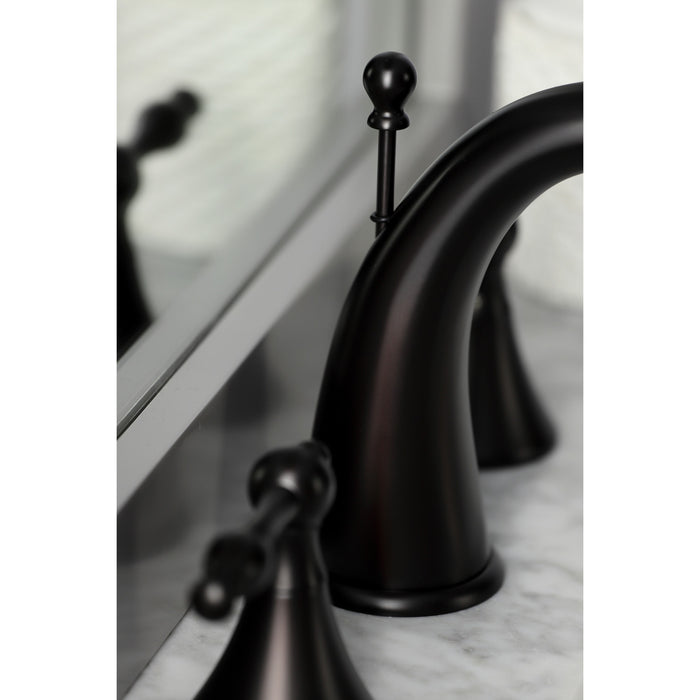 Kingston Tulare KS2975NL - Naples Two-Handle 3-Hole Deck Mount Widespread Bathroom Faucet with Brass Pop-Up, Oil Rubbed Bronze