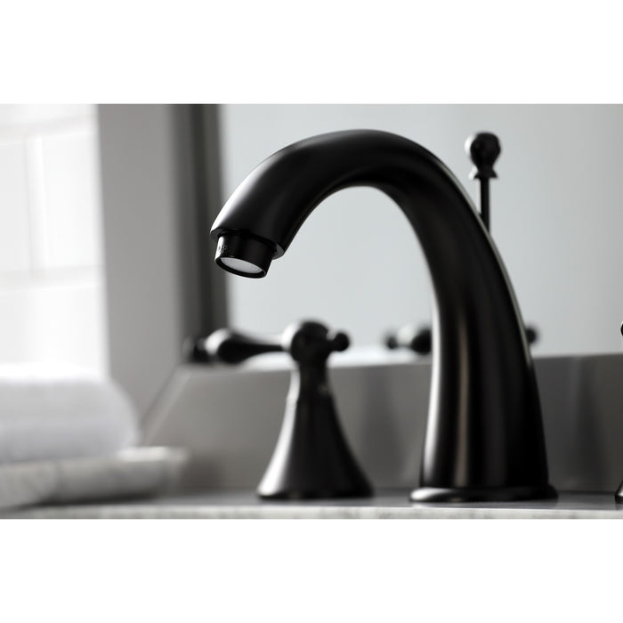 Kingston Tulare KS2975NL - Naples Two-Handle 3-Hole Deck Mount Widespread Bathroom Faucet with Brass Pop-Up, Oil Rubbed Bronze