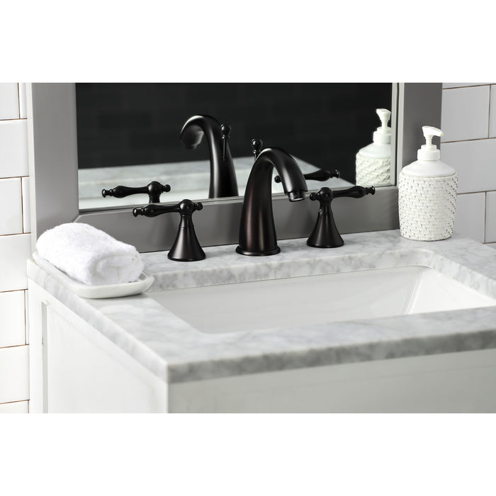 Kingston Tulare KS2975NL - Naples Two-Handle 3-Hole Deck Mount Widespread Bathroom Faucet with Brass Pop-Up, Oil Rubbed Bronze