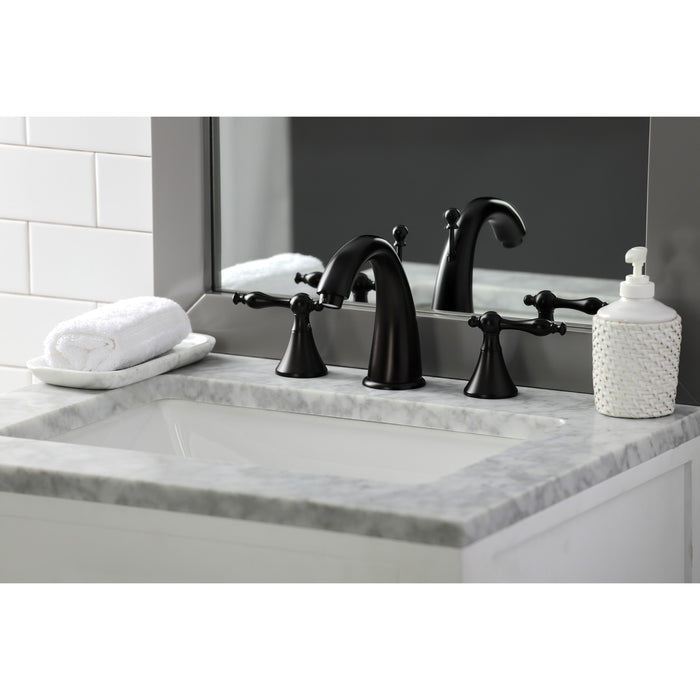 Kingston Tulare KS2975NL - Naples Two-Handle 3-Hole Deck Mount Widespread Bathroom Faucet with Brass Pop-Up, Oil Rubbed Bronze