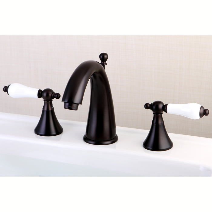Kingston Tulare KS2975PL - Naples Two-Handle 3-Hole Deck Mount Widespread Bathroom Faucet with Brass Pop-Up, Oil Rubbed Bronze