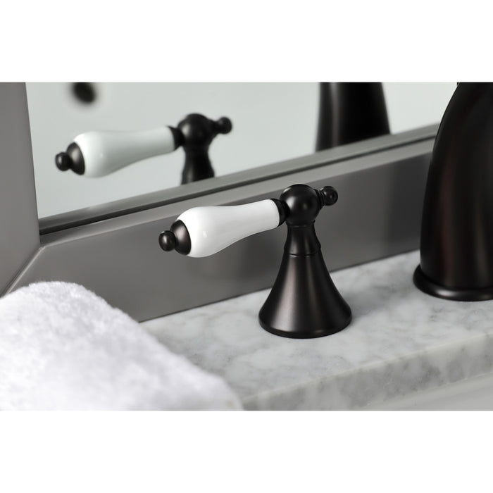 Kingston Tulare KS2975PL - Naples Two-Handle 3-Hole Deck Mount Widespread Bathroom Faucet with Brass Pop-Up, Oil Rubbed Bronze