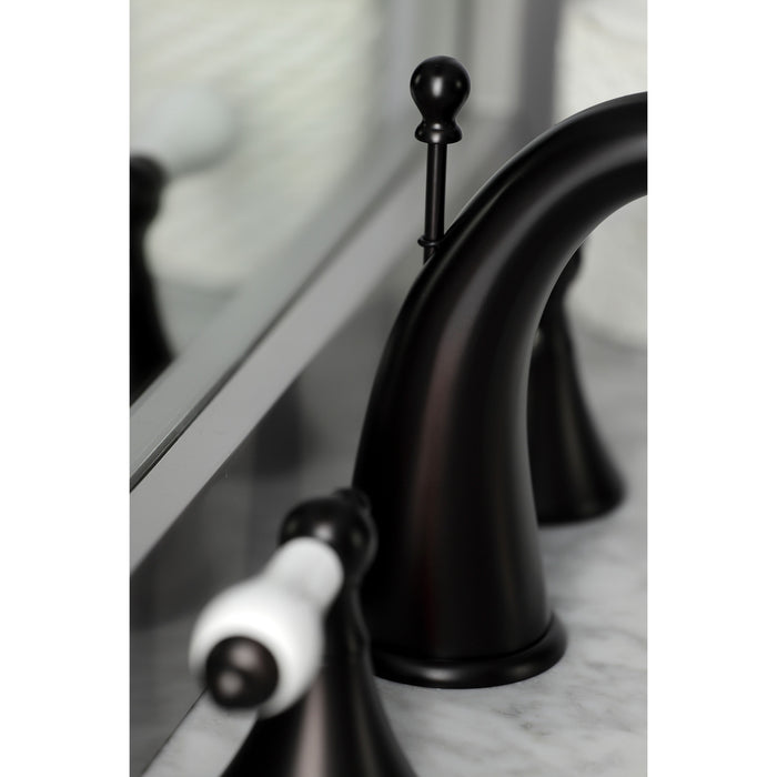 Kingston Tulare KS2975PL - Naples Two-Handle 3-Hole Deck Mount Widespread Bathroom Faucet with Brass Pop-Up, Oil Rubbed Bronze